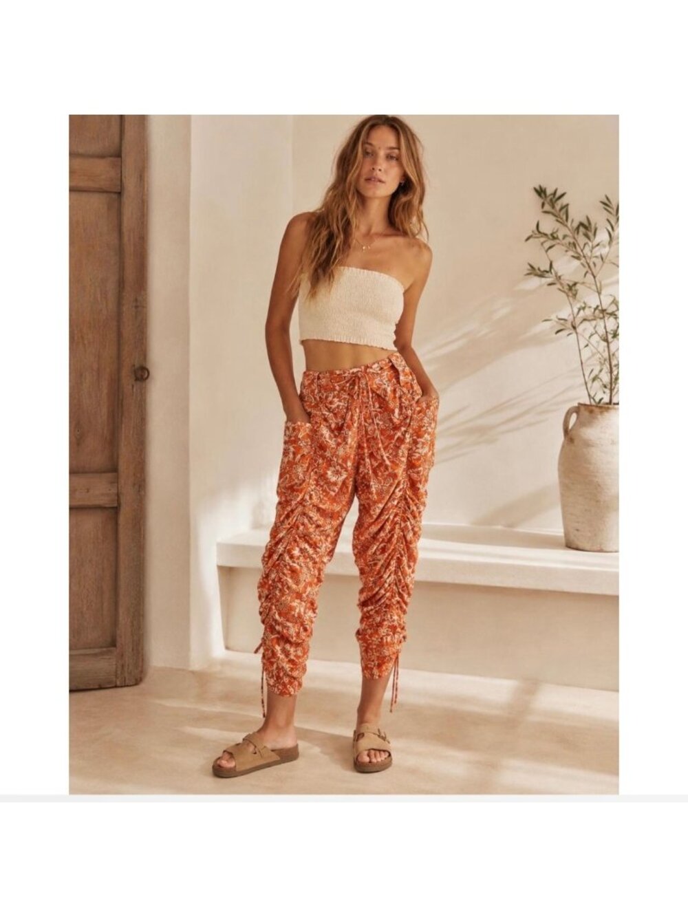Free People Dusk Til Dawn Parachute Pant XS Harem Ruched Ankle Pockets Boho
